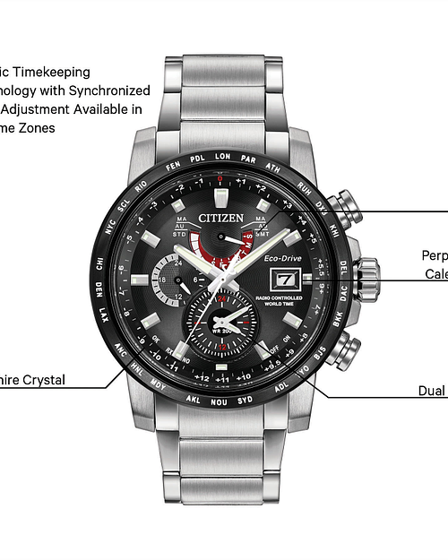 World Time A T Black Dial Stainless Steel Bracelet AT9071 58E CITIZEN
